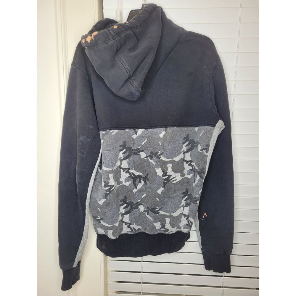 Superdry Mens Camouflage Hoodie L Black Gray Bleached distressed Grunge streetwe - Picture 2 of 6